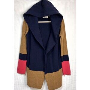 Field Flower Valerie Size S Open 100% Wool Colorblock  Hooded Jacket Cardigan